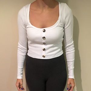 Hollister Crop Henley shirt white size medium